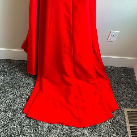 Prom Sherri Hill Red Satin-Finish Dress with Train and High Leg Slit 12 - Picture 10 of 10